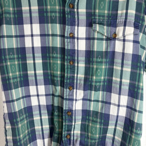 Roper Button Down Mens Medium 15.5 Short Sleeve Blue Green Plaid Shirt - Picture 7 of 7